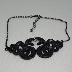 Black Intricate Double Snake Choker Necklace Statement Jewelry Party Cosplay